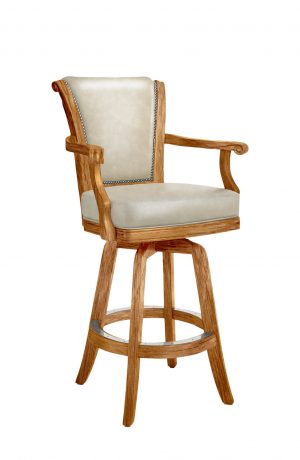 Darafeev's Classic Oak Swivel Bar Stool with Arms in Leather