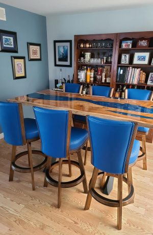 Darafeev's 915 Wood Flexback Swivel Bar Stools with Back and Blue Seat/Back Cushion in Home