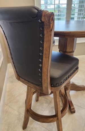 Darafeev's Classic Maple Wood Swivel Leather Stools with Diamond Nailhead Trim - Back View