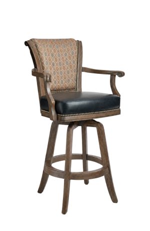 Oak Wood Finish: Rustic Pewter • Back Cushion: Whirlpool 333 Multi • Seat Cushion: Guanaco Granite, discontinued • Nailhead Treatment: Fan Antique Brass