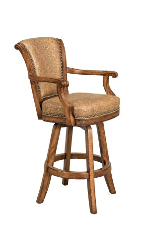 Luxury Oak Swivel Bar Stool with Arms - Nailhead Trim - Classic Oak Darafeev
