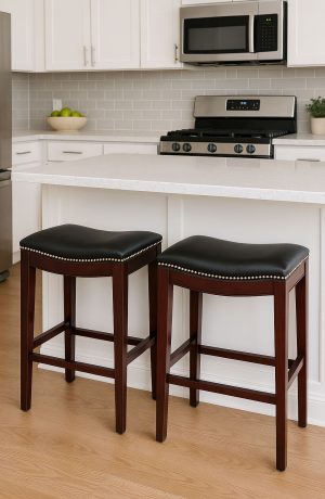 Holland's 3210 Lynn Elegant Backless Saddle Bar Stools with Nailhead Trim in Modern Kitchen
