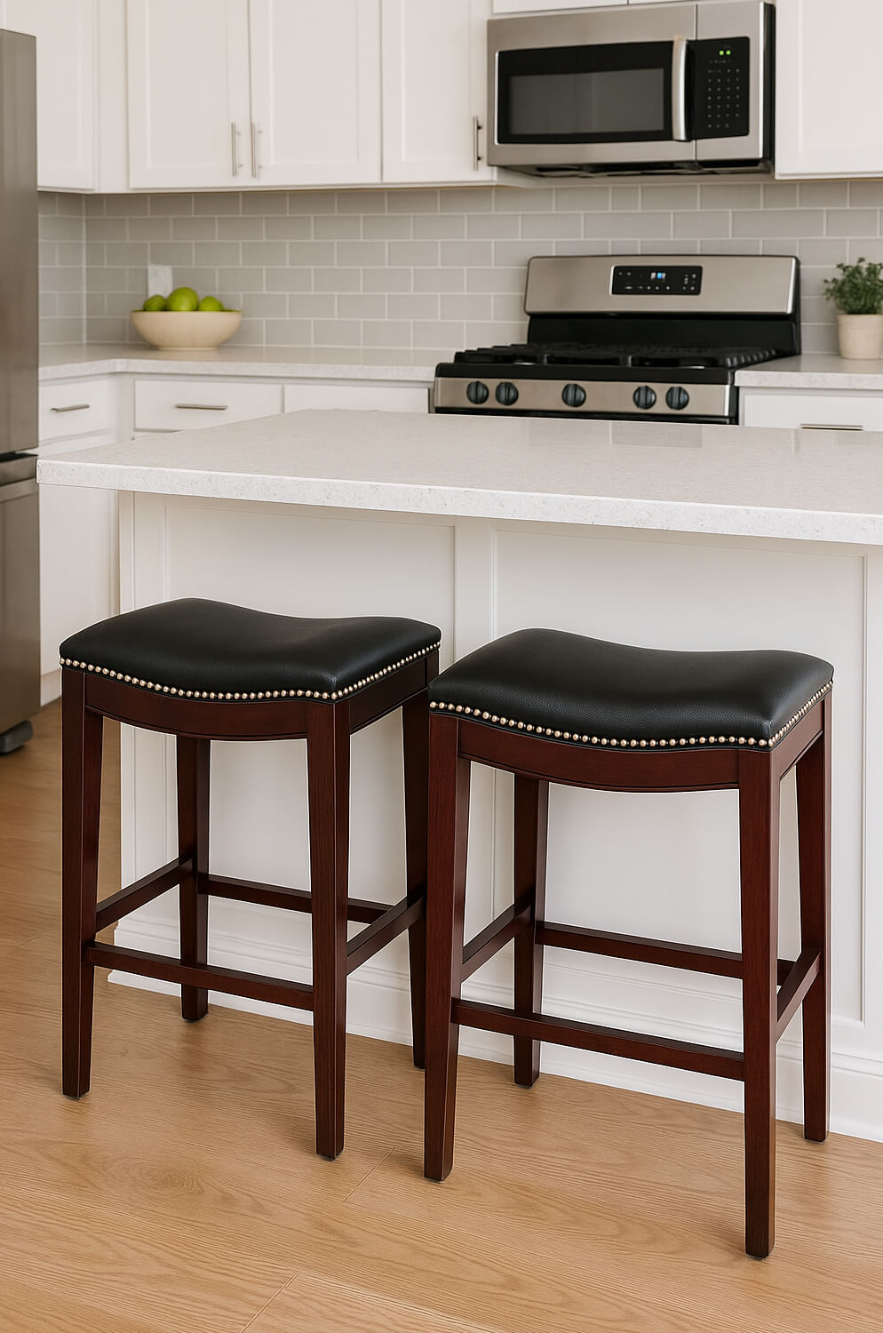 Holland's 3210 Lynn Elegant Backless Saddle Bar Stools with Nailhead Trim in Modern Kitchen