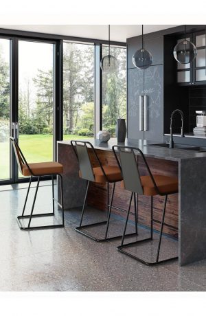 Amisco's Cassidy Modern Bar Stool with Sled Base in Dark Modern Kitchen