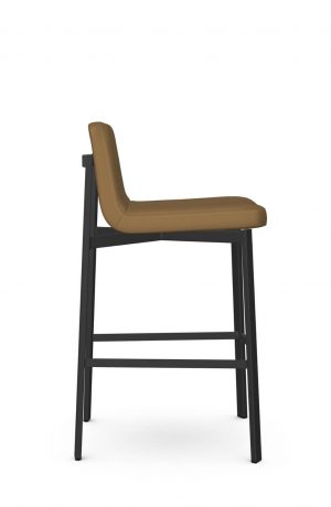 Amisco's Waverly Upholstered Short Back Bar Stool in Brown - Side View with Deep Seat
