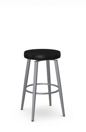 Amisco's Zip Backless Contemporary Swivel Bar Stool in Silver Metal and Black Cushion