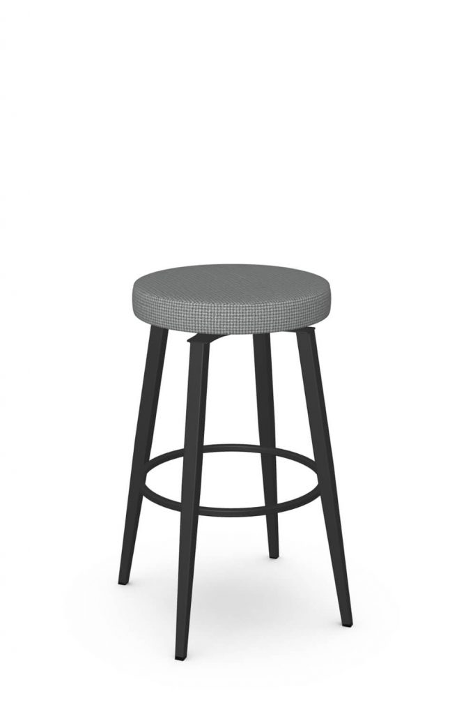 Amisco's Zip Black Backless Bar Stool with Houndstooth Fabric on Seat