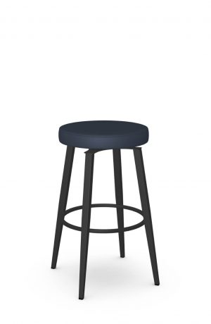 Amisco's Zip Black Backless Round Bar Stool with Blue Seat