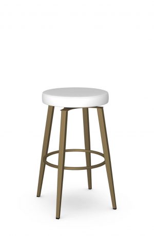 Amisco's Zip Gold Round Backless Swivel Bar Stool with White Seat