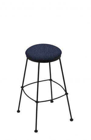 Holland's 3030 Backless Metal Bar Stool in Black Metal and Blue Seat Cushion