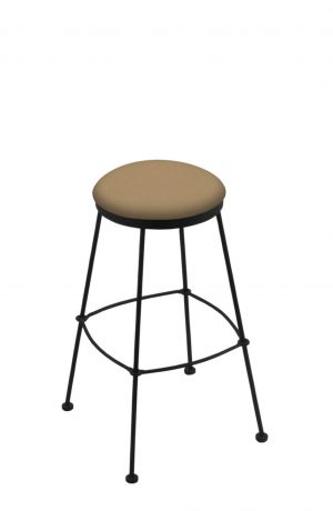 Holland's 3030 Backless Metal Bar Stool in Black Metal and Brown Seat Cushion