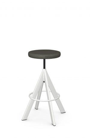 Amisco's Uplift Backless Swivel Stool in White Metal and Gray Seat Cushion