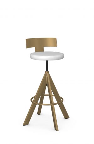 Amisco's Uplift Modern Low Back Swivel Adjustable Bar Stool in Gold and White Seat Cushion
