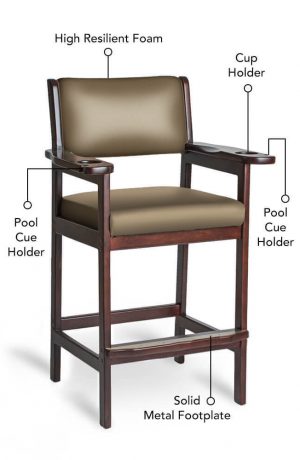 Featuring two cup holders, two pool cue holders, solid metal footplate, and high resilient foam.