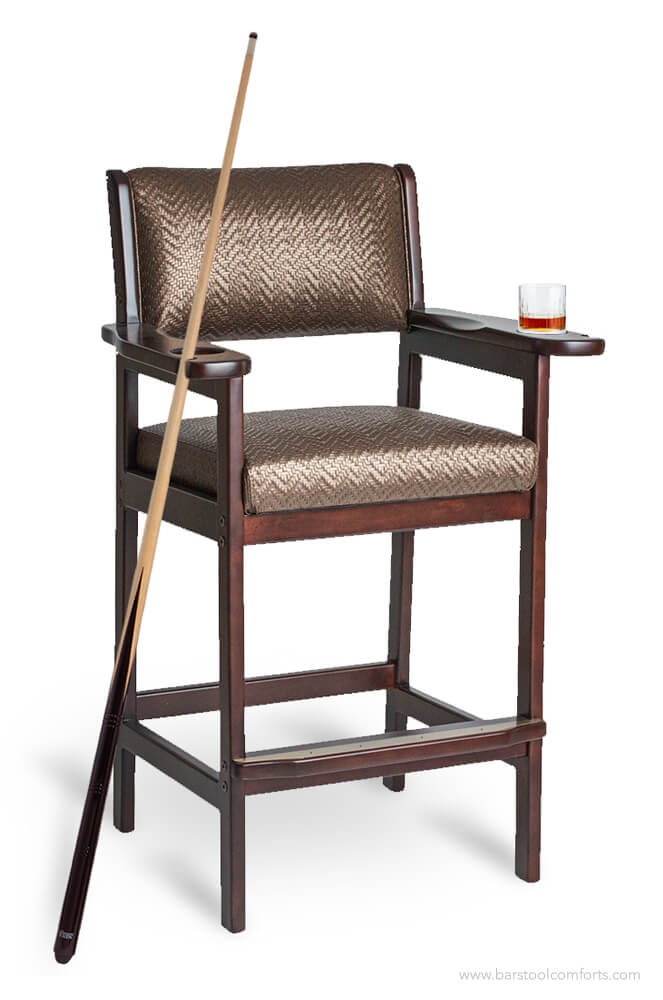 Darafeev's #977 Billiard Spectator Bar Stool with Pool Cue Holder and Drink Holders with Arms