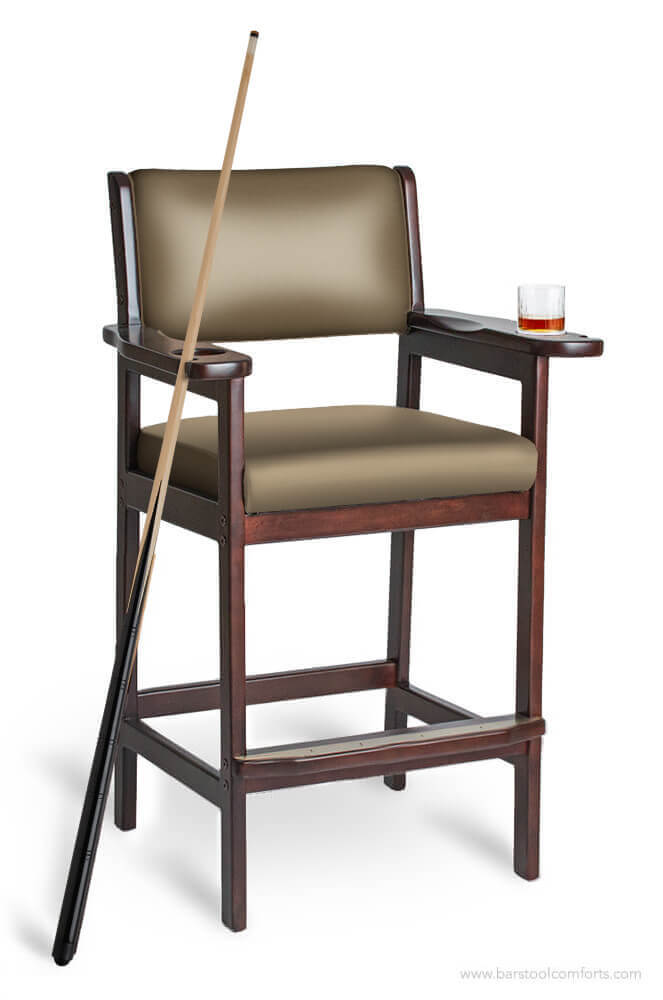 Darafeev's #977 Billiard Spectator Bar Stool with Pool Cue Holder and Drink Holders with Arms