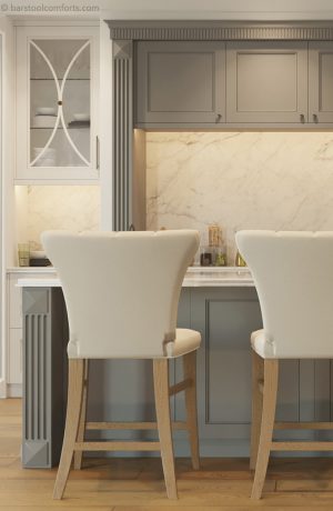 Darafeev's Bourbon Wood Upholstered Bar Stools with Button-Tufted Back in Modern Kitchen