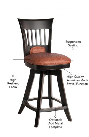 Features suspension seating, high resilient foam, high quality American-made swivel function, and optional metal footplate.