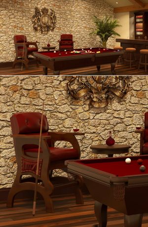 Darafeev's Mann Sports Theater Billiard Bar Stools in Red Brown Billiard Pool Room