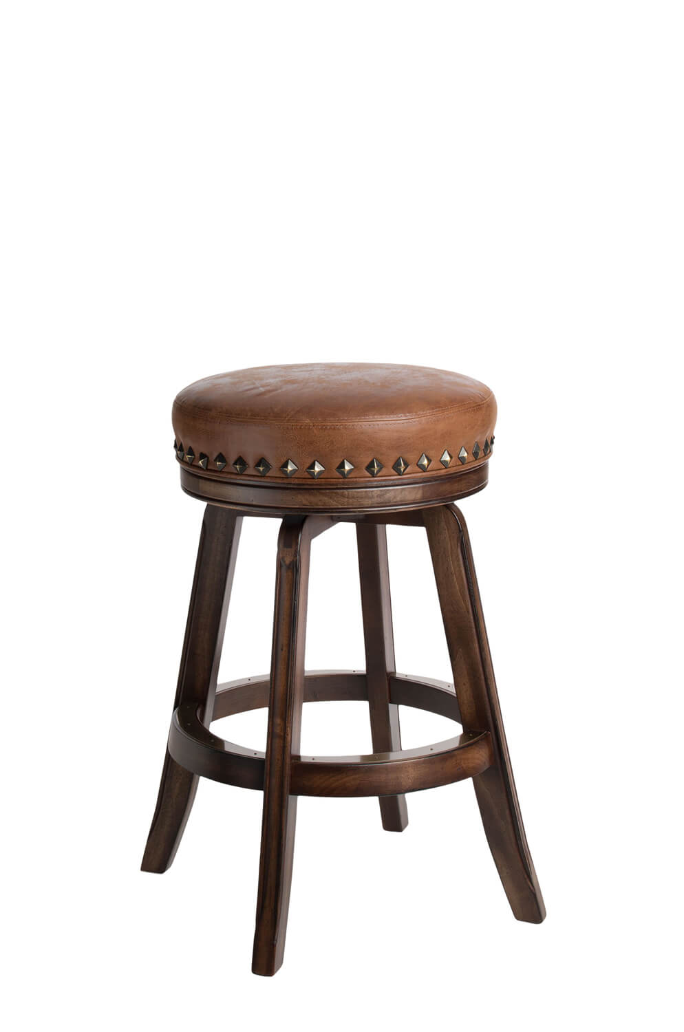 Leather Bar Stool With Back 34" Seat Height Espresso Wood Frame Nailheads 