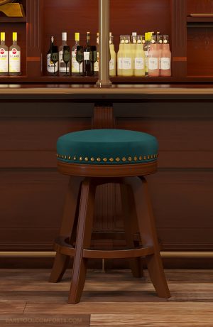 Darafeev's Milano Maple Bar Stool with Nailhead Trim and Blue Seat Cushion in Home Bar