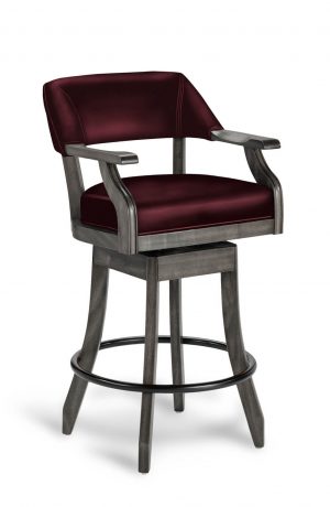 Darafeev's Patriot Luxury Gray Wood Swivel Bar Stool with Arms and Red Wine Leather