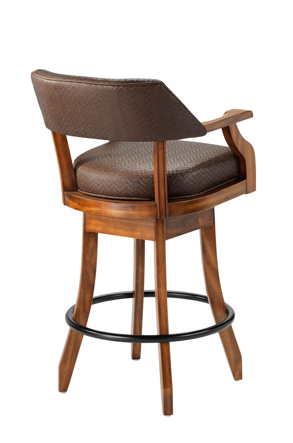 Patriot Maple Wood Swivel Stool, Black Leather Swivel Bar Stools With Arms