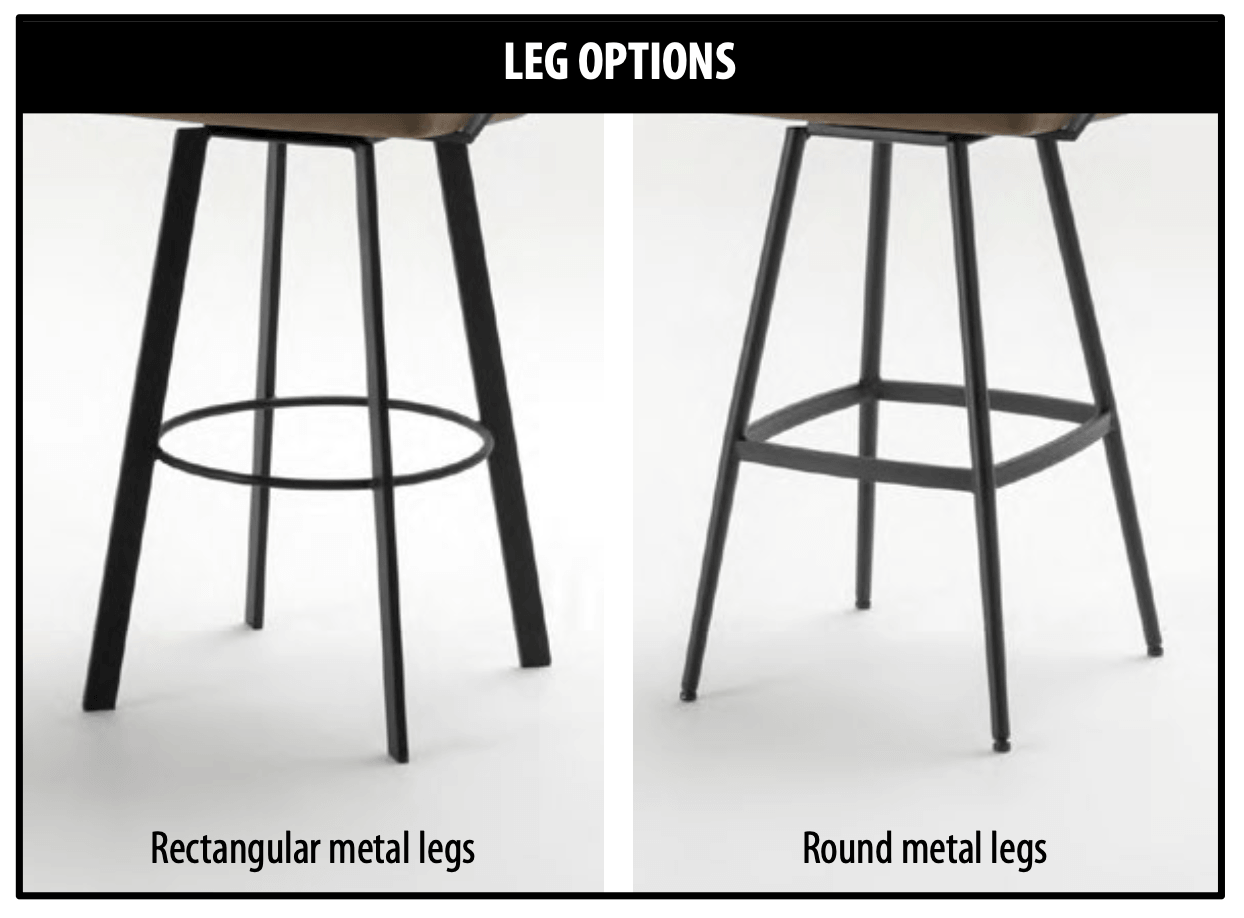 Leg option styles for the Liv bar stool