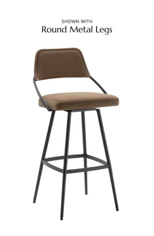 Brown swivel bar stool with back - round metal base - Trica - Wish