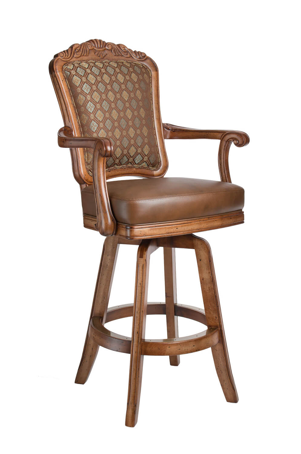 Darafeev's Centurion Wood Upholstered Swivel Stool with Arms