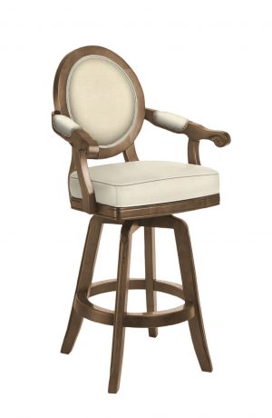 Darafeev's Chantal Rustic Pewter Maple Wood Bar Stool with Oval Back, Arms, and Cream Cushion