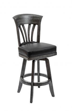 Darafeev's Nomad Wood Upholstered Swivel Bar Stool with Back in Black Wood Finish and Black Leather Seat