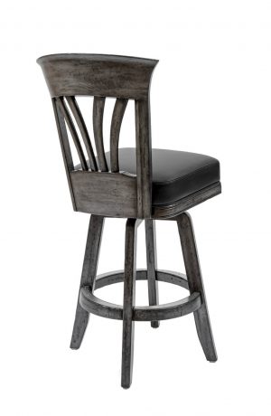 Darafeev's Nomad Wood Upholstered Swivel Bar Stool with Back in Black Wood Finish and Black Leather Seat - View of Back