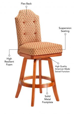 Featuring a flex back, suspension seating, high resilient foam, high quality American-made swivel function, and solid metal footplate.