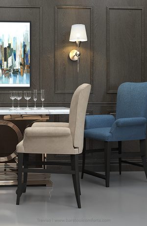 Darafeev's Treviso Comfortable Modern Bar Stools Upholstered with Arms in Tan and Blue