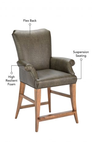 Features flex back, suspension seating, and high resilient foam.