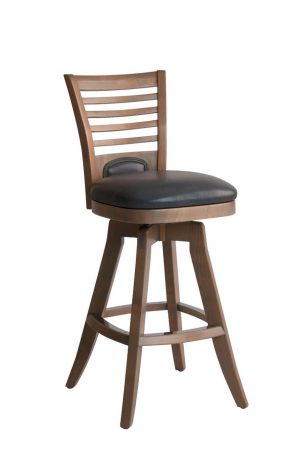 Darafeev's Veneto Wood Upholstered Swivel Bar Stool with Flex Back and Black Leather Seat Cushion