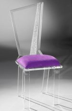 Muniz Hollywood Clear Acrylic Modern Dining Chair with Purple Seat Cushion