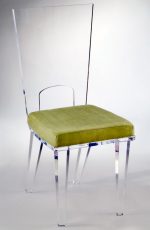 Muniz Michelle Acrylic Modern Dining Chair With Tall Back and Green Seat Cushion - Customizable
