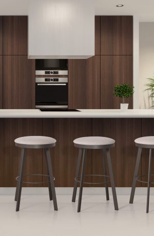 Trica's Ally Backless Modern Swivel Bar Stools in Brown Metal Finish in Modern Kitchen
