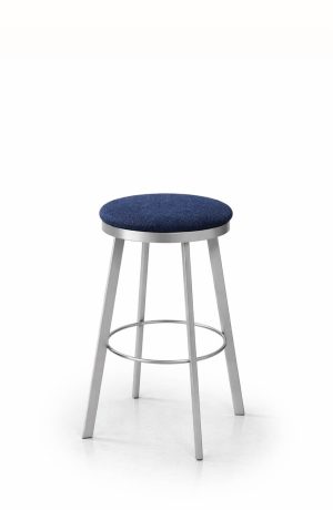 Trica's Ally Backless Silver Swivel Counter Stool with Blue Fabric