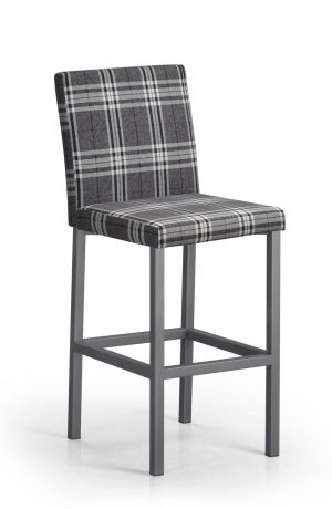 Trica's Basso Plaid Upholstered Modern Bar Stool with Back in Gray
