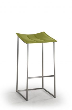 Trica's Bocca Backless Modern Silver Bar Stool with Green Seat Cushion