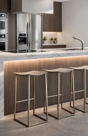 Trica's Bocca Modern Backless Bar Stools in An Ultra Modern Luxury Kitchen
