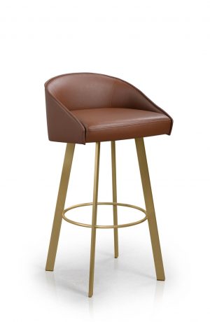 Trica's Liv Gold Swivel Metal Barstool with Low Back in Leather