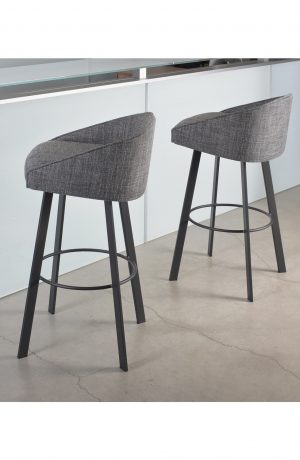 Trica's Liv Gray Modern Swivel Bar Stools with Padded Fabric in Kitchen