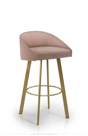 Trica's Liv Modern Gold Metal Bar Stool with Pink Seat and Back Upholstery - Low Back