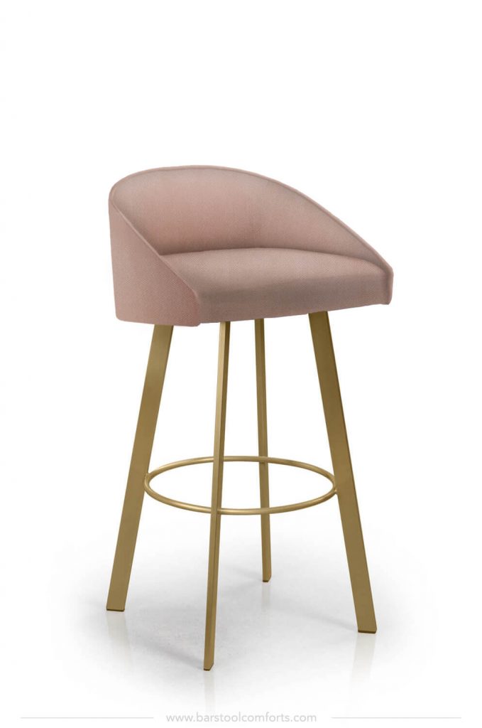 Trica's Liv Modern Gold Metal Bar Stool with Pink Seat and Back Upholstery - Low Back