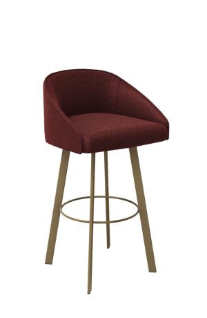 Trica's Liv Modern Gold Metal Swivel Bar Stool with Red Fabric