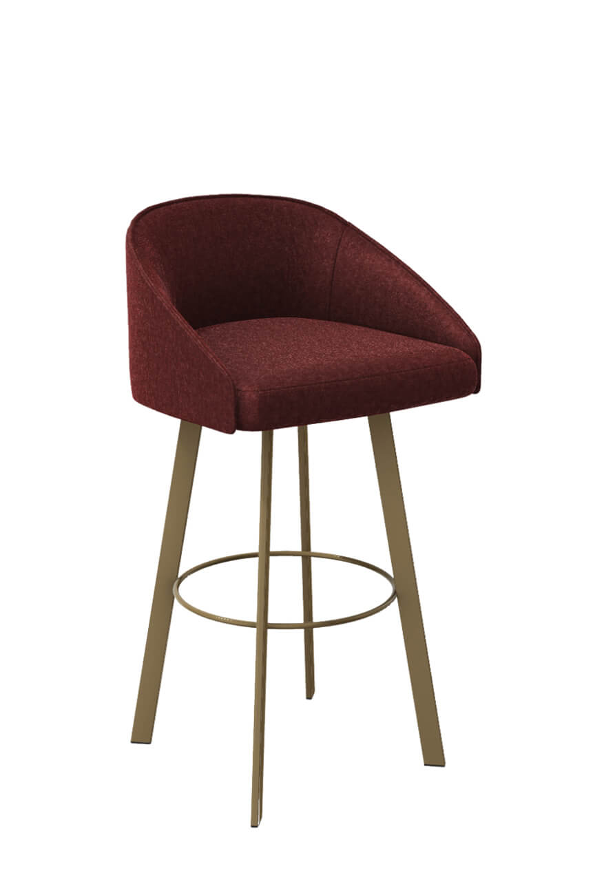 Trica's Liv Modern Gold Metal Swivel Bar Stool with Red Fabric